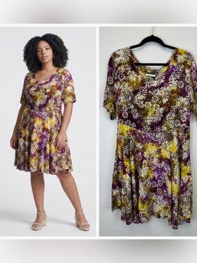 Tie Dye Hippie Beachy Travel Dress Floral Short Sleeve One‎ Size Batik Tropical